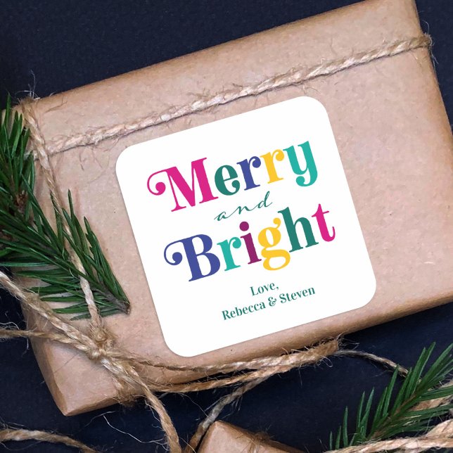 Merry and Bright Colourful Christmas Holiday Square Sticker (Creator Uploaded)