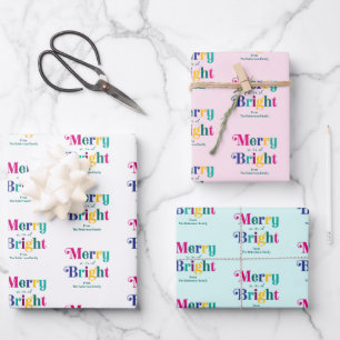 Merry and Bright Colourful Christmas Holiday Wrapping Paper Sheet