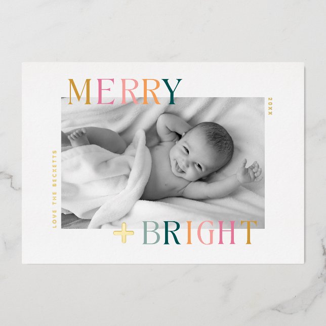 Merry And Bright Colourful Christmas Photo (Front)