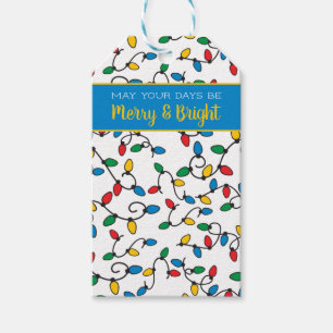 Merry and Bright Colourful Christmas String Lights Gift Tags