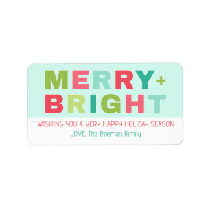 Merry and Bright Colourful Christmas Typography Label