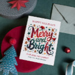 Merry and Bright Colourful Festive Retro Typograph Holiday Card<br><div class="desc">Merry and bright,  this colourful,  festive retro typography design,  adorned with holiday symbols,  is a perfect holiday greeting card design.</div>