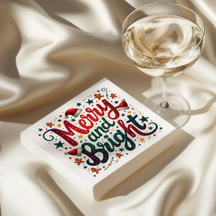 Merry and Bright Colourful Festive Retro Typograph Napkin