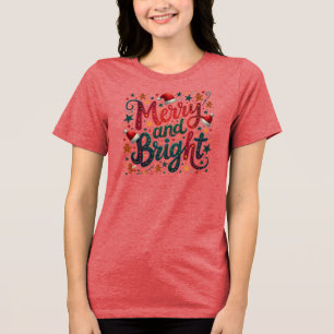 Merry and Bright Colourful Festive Retro Typograph Tri-Blend Shirt