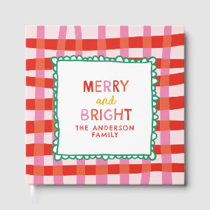 Merry and Bright Colourful Gingham custom name Guest Book