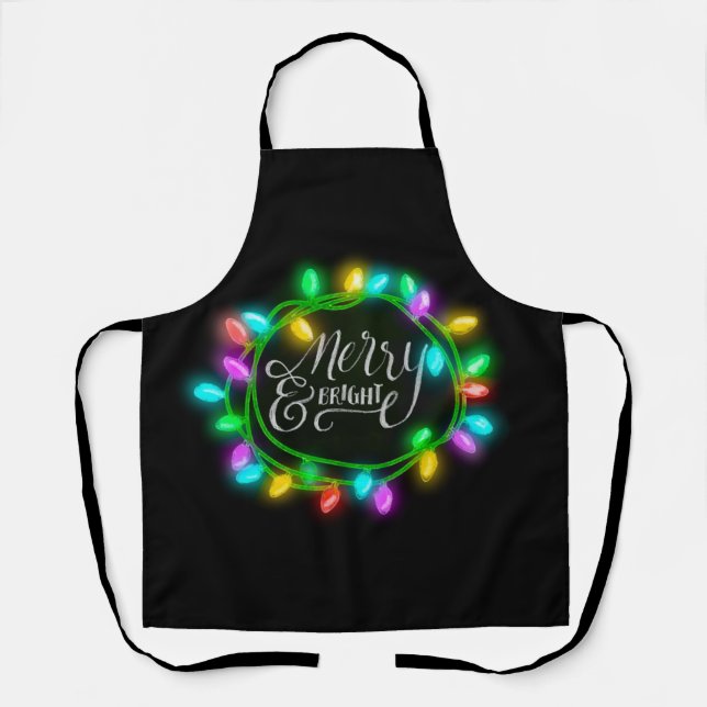 Merry and Bright Colourful Holiday Lights Apron (Front)