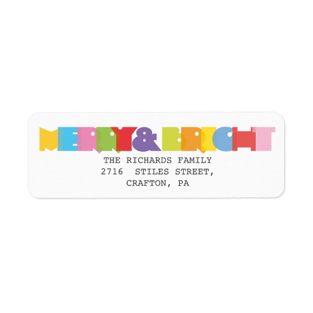 Merry And Bright Colourful Holidays Return Address (Front)