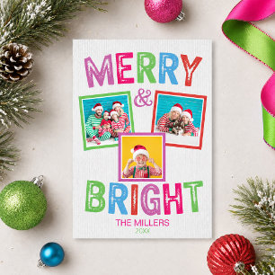 Merry and Bright Colourful Photo Christmas Card