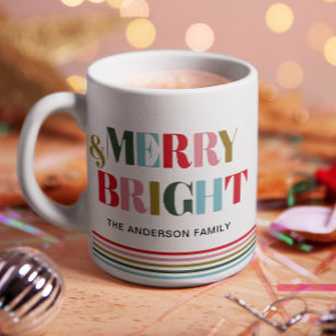 Merry and Bright Colourful Retro Family Gift Two-Tone Coffee Mug
