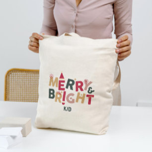 Merry and Bright Colourful Retro Typography Tote Bag