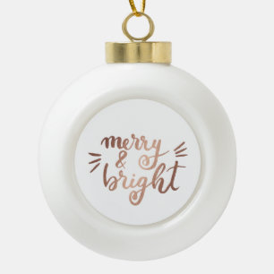 Merry and bright - copper ceramic ball christmas ornament
