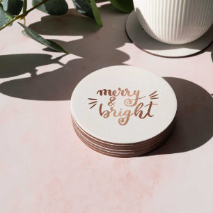Merry and bright - copper round paper coaster