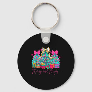 Merry And Bright Coquette Bow Christmas Tree Women Key Ring