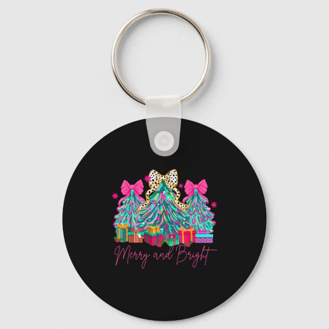 Merry And Bright Coquette Bow Christmas Tree Women Key Ring (Front)