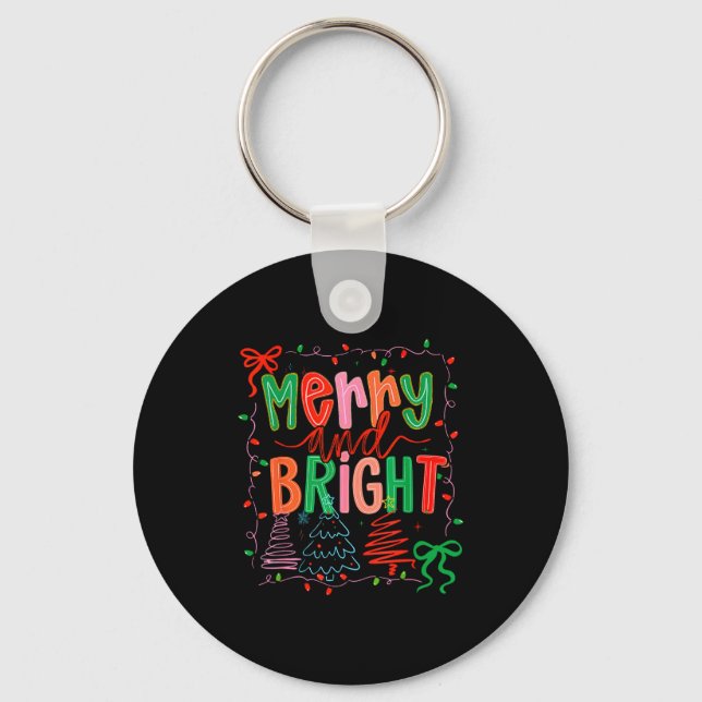 Merry And Bright Coquette Bow Christmas Tree Women Key Ring (Front)