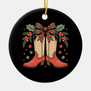 Merry And Bright Cowgirl Boot Christmas Western  Ceramic Tree Decoration