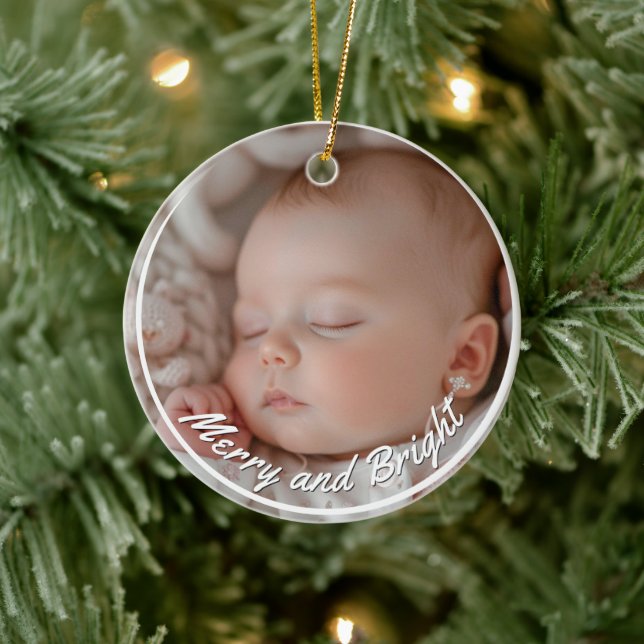Merry and Bright Custom Baby Photo Ceramic Tree Decoration (Tree)