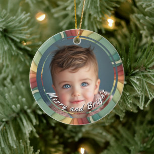 Merry and Bright Custom Child Photo Ceramic Tree Decoration