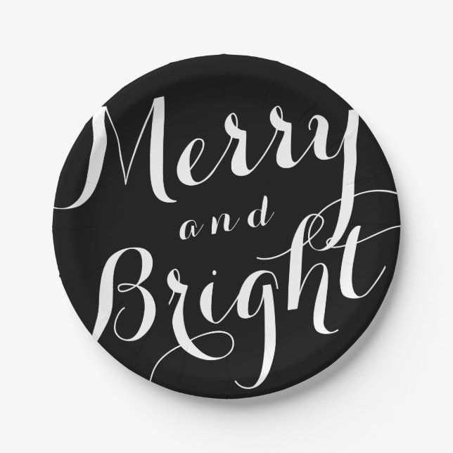 Merry and Bright Custom Colour Holiday Paper Plate (Front)