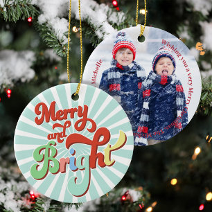 Merry and Bright Custom Photo Christmas Ceramic Tree Decoration