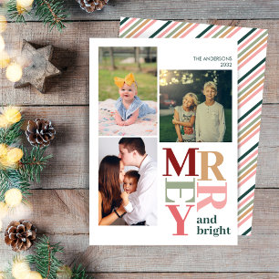 Merry and Bright Custom Photo Collage Christmas  Holiday Card