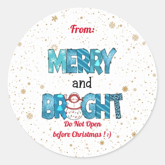 Merry And Bright Customise Classic Round Sticker (Front)