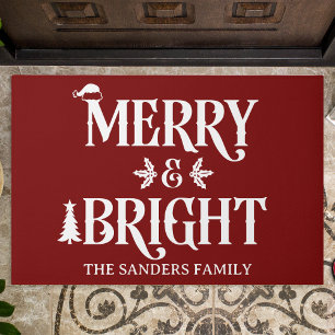 Merry and Bright Cute Christmas Family Doormat