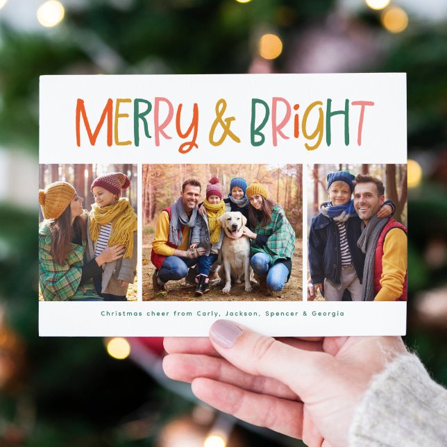 Merry and bright cute fun colourful Christmas phot Holiday Card (Creator Uploaded)