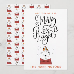 Merry And Bright Cute Polar Bear Christmas Holida Holiday Card