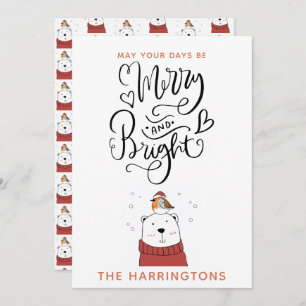 Merry And Bright Cute Polar Bear Christmas  Holida Holiday Card