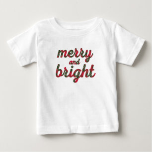 Merry and Bright - cute red green tartan script Baby T-Shirt