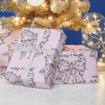 Merry And Bright Cute Ribbon Christmas Lights Pink Wrapping Paper<br><div class="desc">Cute modern coquette ribbon bow Christmas holiday gift wrapping paper,  adorned with Christmas Lights and merry and bright holiday Christmas slogan.  A unique modern glam aesthetic meets the holidays. Pink background.</div>