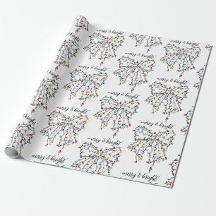Merry And Bright Cute Ribbon Christmas Lights  Wrapping Paper