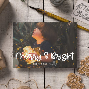 Merry and Bright Cute Script Photo Holiday Card
