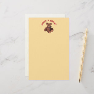 Merry and Bright Cute Teddy Bear Winter Holiday Stationery