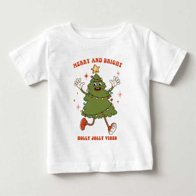 Merry and Bright - Dancing Christmas Tree Holiday  Baby T-Shirt (Front)