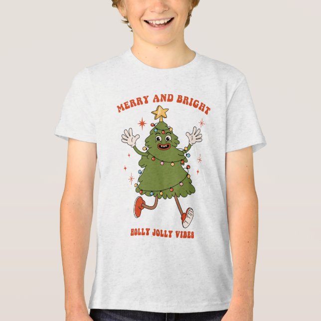 Merry and Bright - Dancing Christmas Tree Holiday  Tri-Blend Shirt (Front)