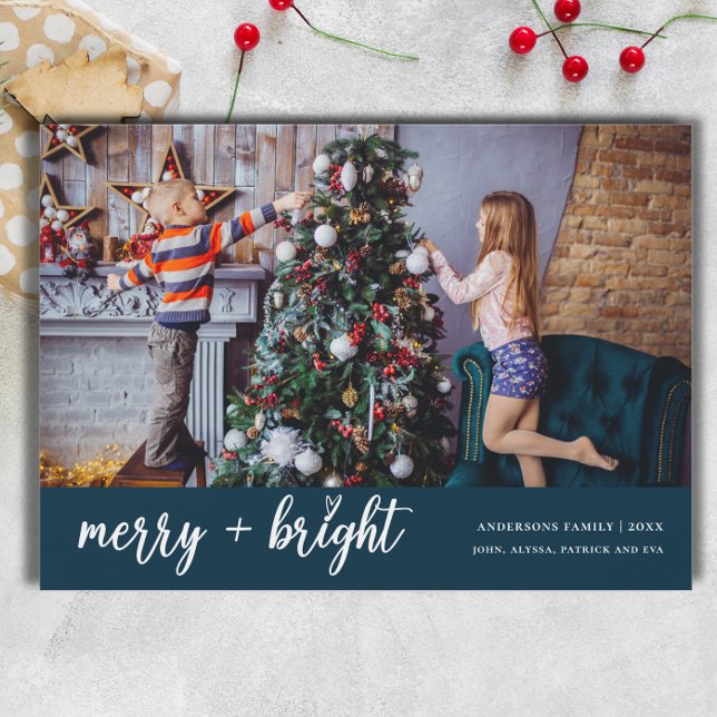 Merry and Bright Elegant Christmas Kids Photo Holiday Card (Creator Uploaded)