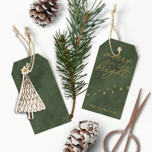 Merry and Bright • Elegant Modern Green Holiday Gift Tags