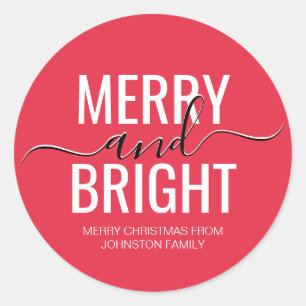 Merry and bright elegant red Christmas holiday Classic Round Sticker
