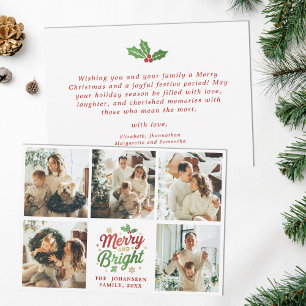 Merry and Bright Family Photo Collage Christmas Holiday Card