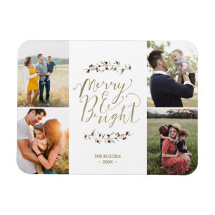 Merry and Bright Family Photo Collage Christmas Magnet