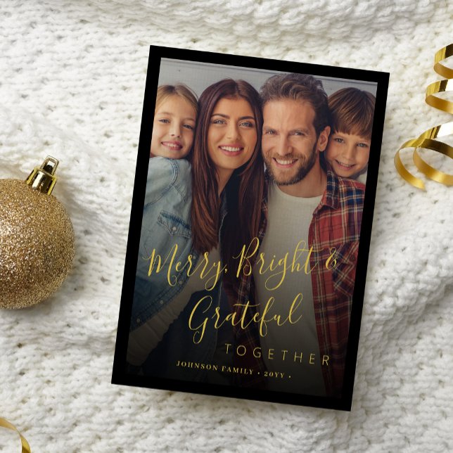 Merry and Bright family photo modern Christmas  Holiday Card (Creator Uploaded)
