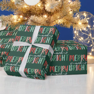 MERRY AND BRIGHT Festive Christmas Holiday Wrapping Paper