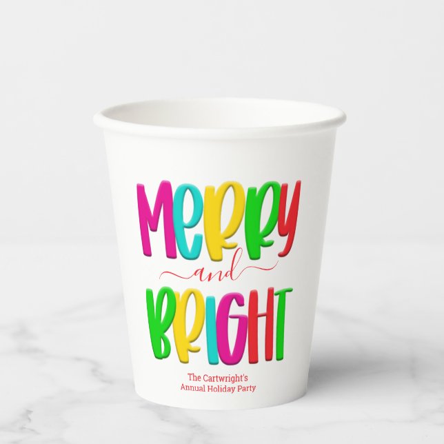 Merry and Bright Festive Christmas Party Paper Cup (Front)