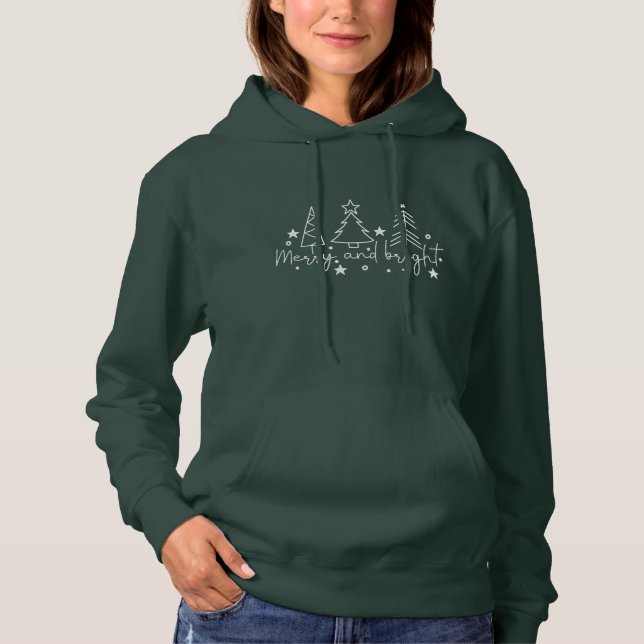 Merry And Bright Festive Christmas Trees Hoodie (Front)