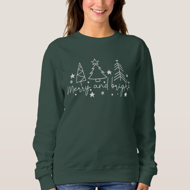 Merry and Bright Festive Christmas Trees Sweatshirt (Front)