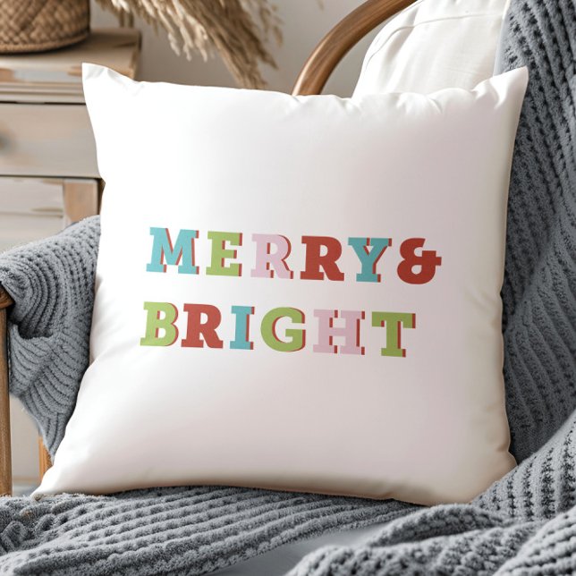 Merry and Bright Festive Colourful Christmas  Cushion (Creator Uploaded)