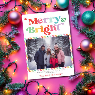 Merry And Bright Festive Colourful Christmas Holiday Card