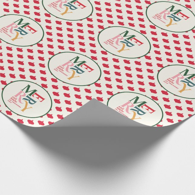 Merry and bright festive colourful Christmas Wrapping Paper (Corner)